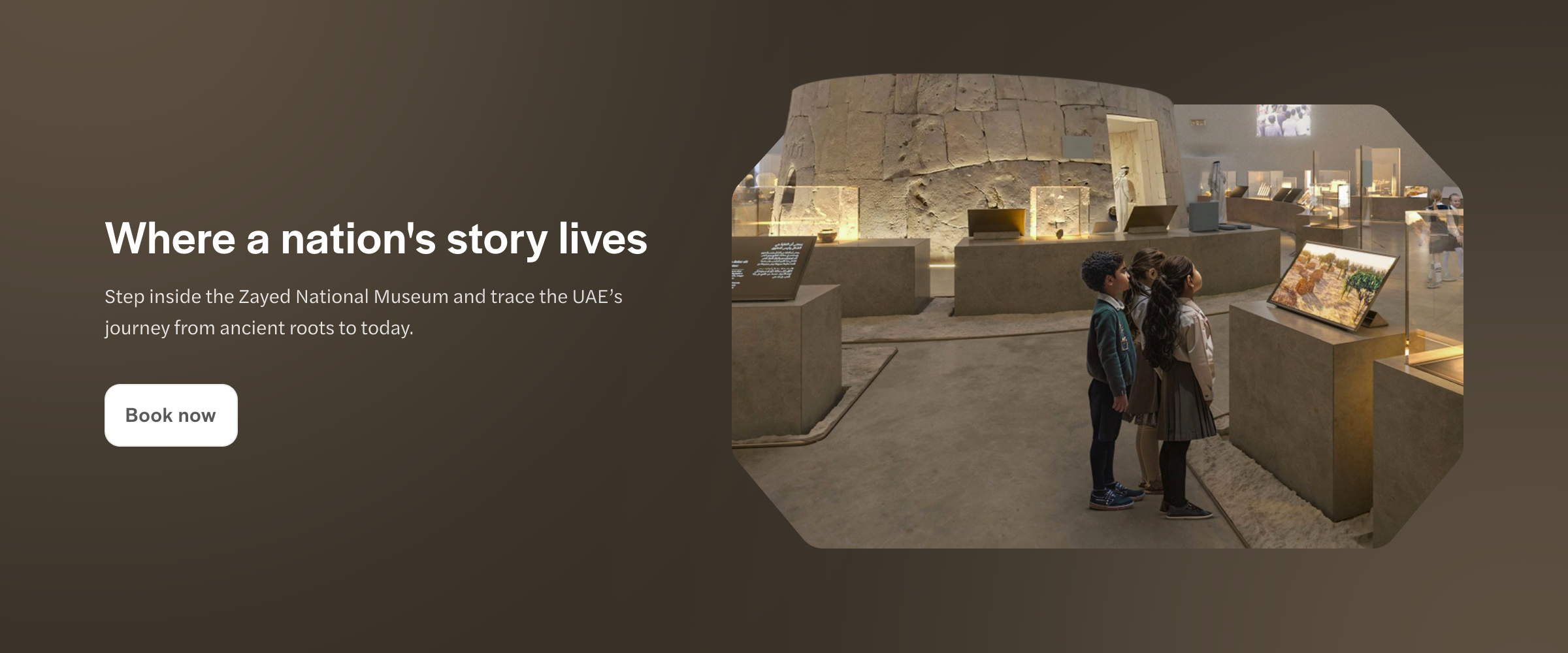 Children viewing exhibits at Zayed National Museum, UAE.